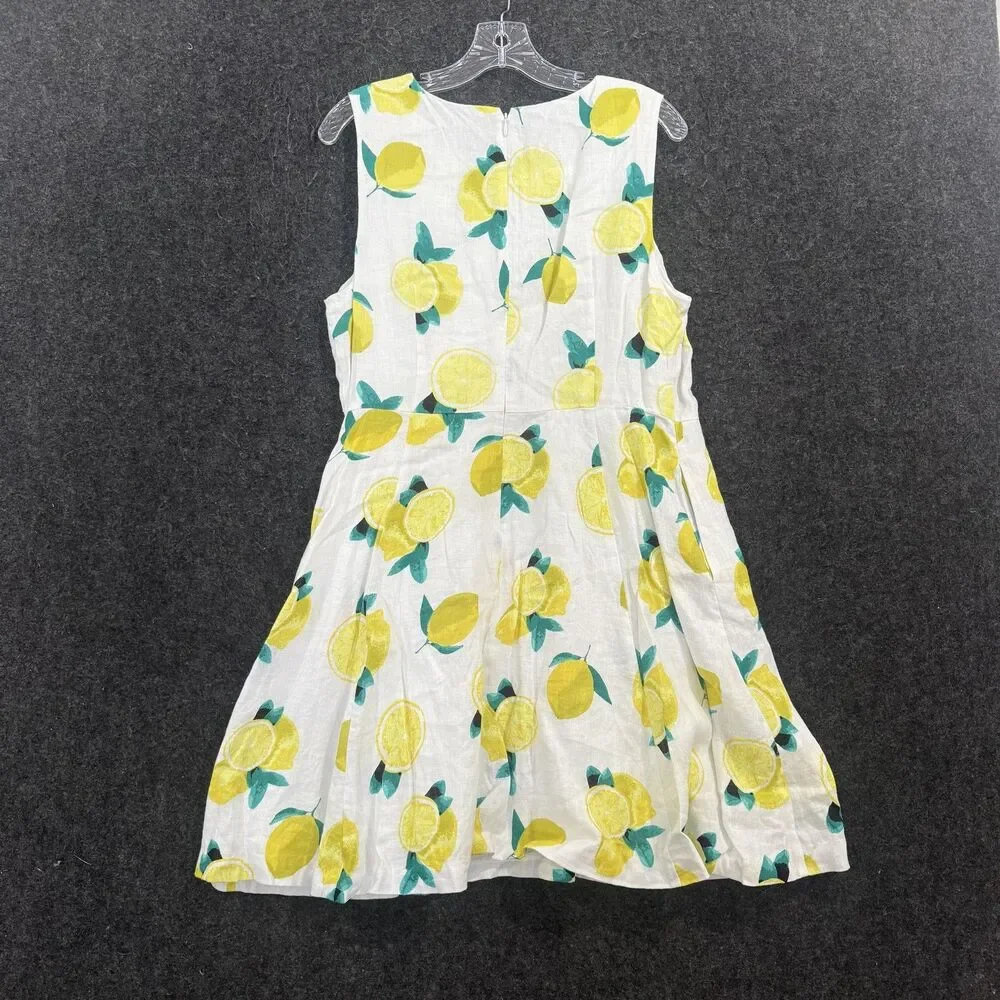 Cynthia Rowley Dress Women's 14 White Lemon Print Linen Fit Flare Pockets Fruit - Picture 7 of 8
